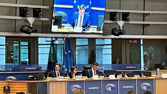 Übertragung der Sitzung des Auswärtigen Ausschusses, Sitzungssaal und Monitoransicht