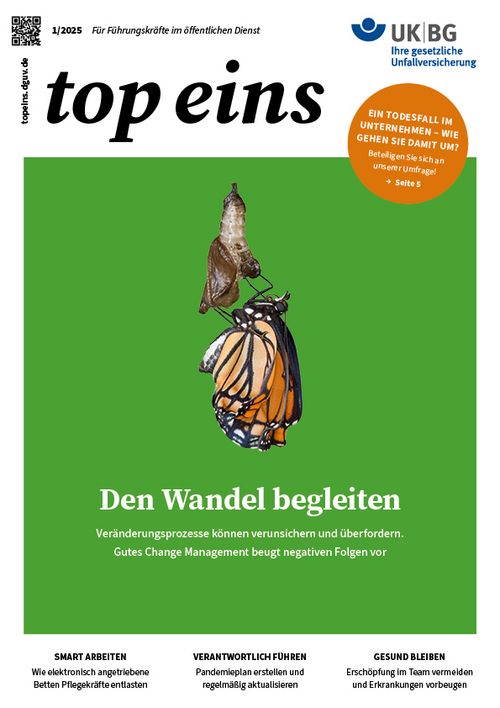 Titelblatt der Ausgabe 01/2025 des Magazins top eins für Führungskräfte im Öffentlichen Dienst