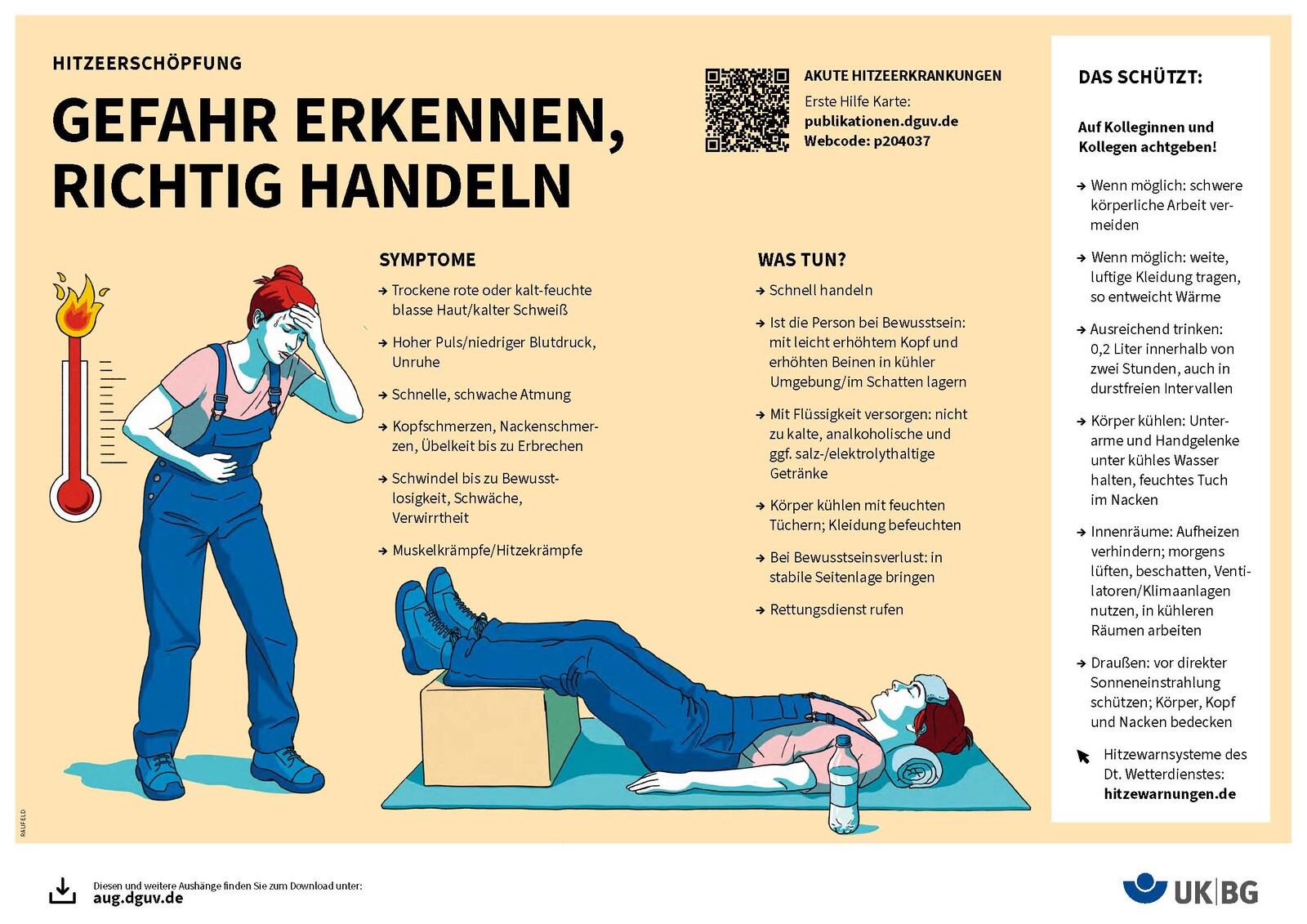 Grafik Gefahr erkennen, richtig handeln um Hitzeerschöpfung vorzubeugen 