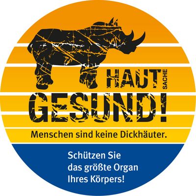 Rhino mit Text zum UV - Schutz Hautsache Gesund!