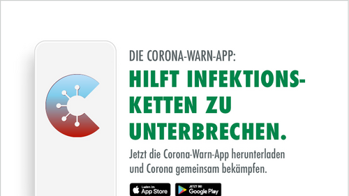 Hinweis auf Corona-Warn-App der Bundesregierung