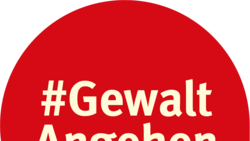 Hashtag Gewalt angehen in weißer Schrift vor rotem Hintergrund