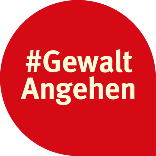 Hashtag Gewalt angehen in weißer Schrift vor rotem Hintergrund