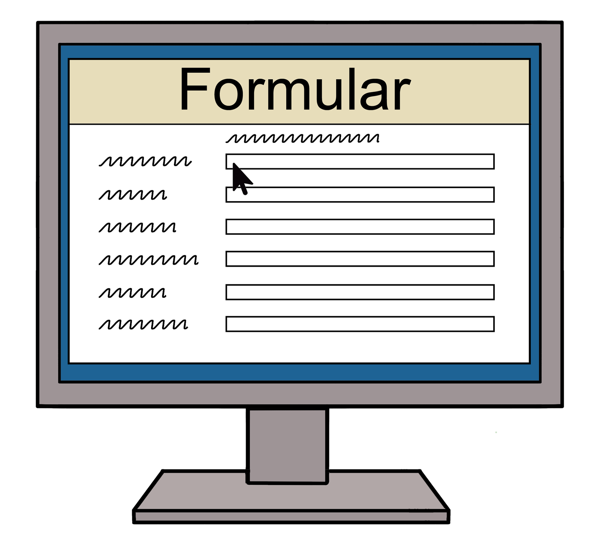 Grafik eines Bildschirmes, auf dem ein Formular zu sehen ist.