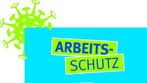 In türkis, hellgrün und dunkelblau gestaltet ist das Bildlogo Arbeitsschutz = Gesundheitsschutz des GUV OL zu sehen