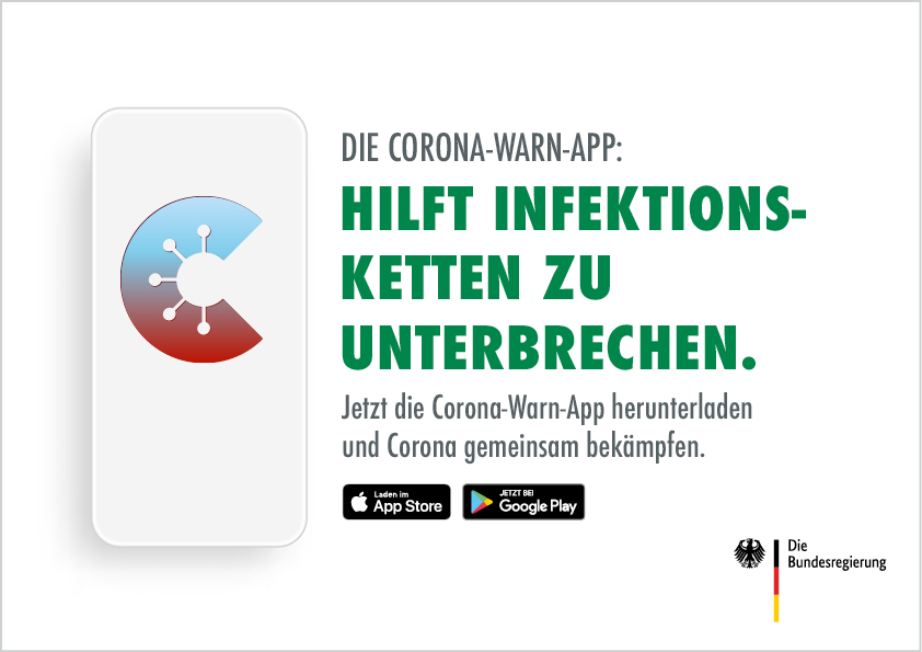 Hinweis auf Corona-Warn-App der Bundesregierung